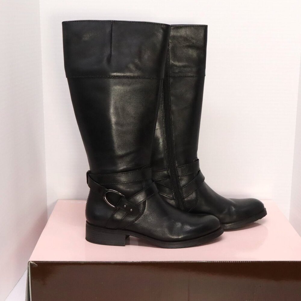 Bandolino Tessi Black Leather‎ Wide Calf Riding Boots Womens Size 8.5 New
